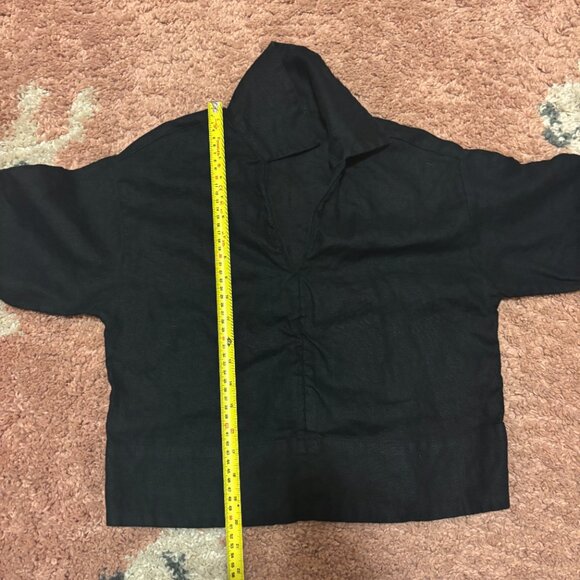 Banana Republic Womens XS Petite Black Cropped 100%Linen Top Quarter Sleeve Boho - Picture 9 of 9